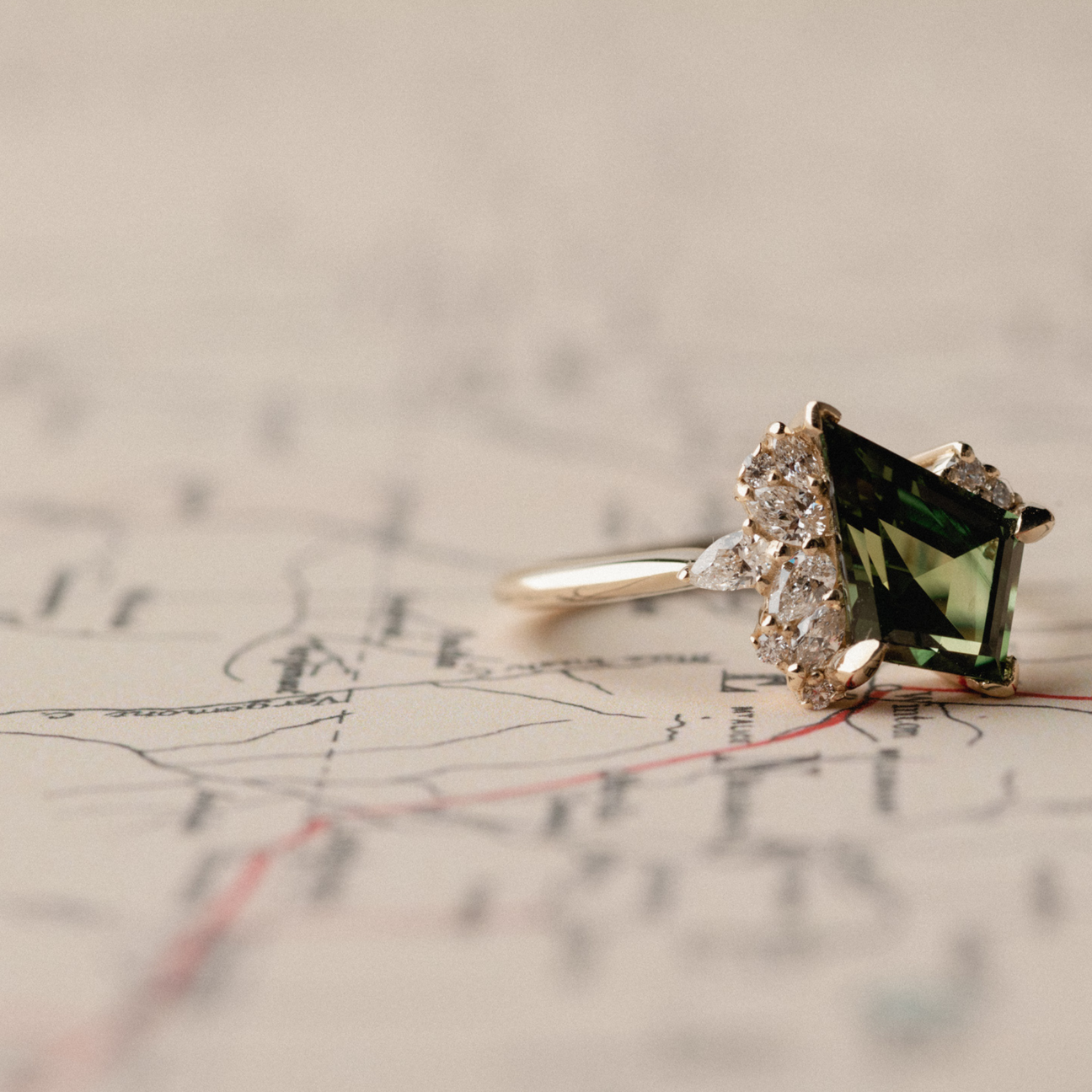 Offangle Kite Cluster of Sapphire & Diamond