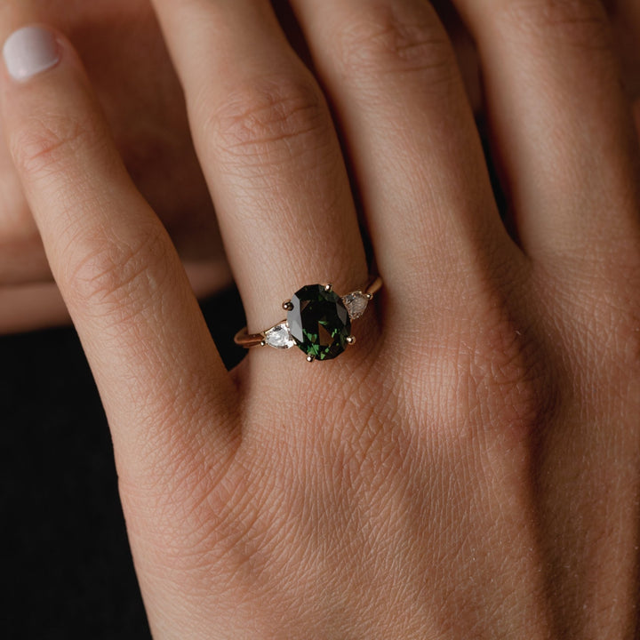 2.50ct Trio of Green Sapphire & Pear Diamond - Laher -