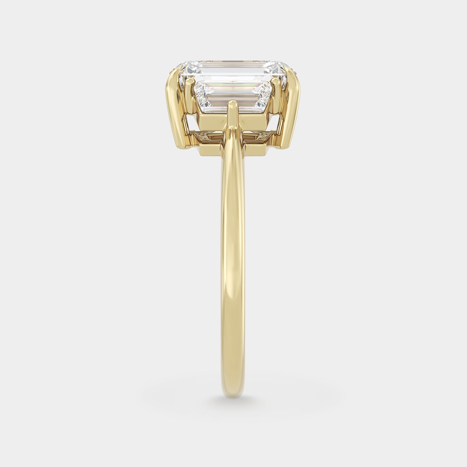 Three Stone of Lab Grown Emerald Diamond & Trapezoid