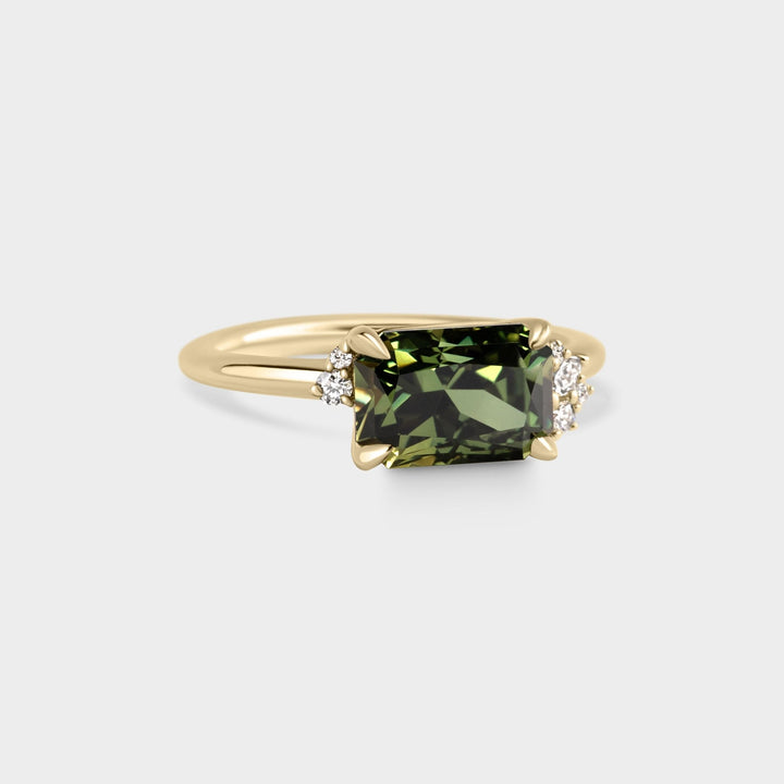 3.34ct East West Cluster of Green Sapphire & Diamond - Laher -