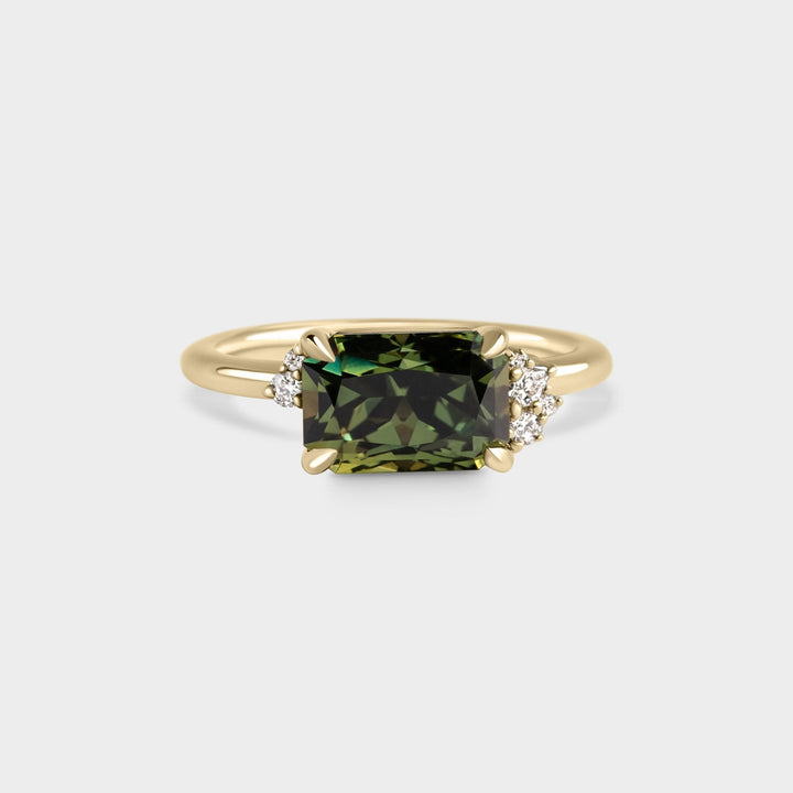 3.34ct East West Cluster of Green Sapphire & Diamond - Laher -