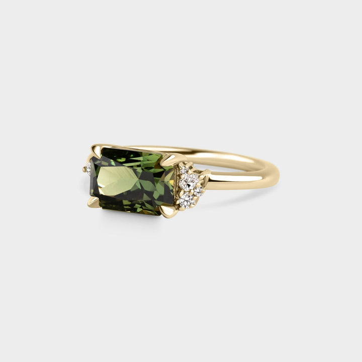 3.34ct East West Cluster of Green Sapphire & Diamond - Laher -