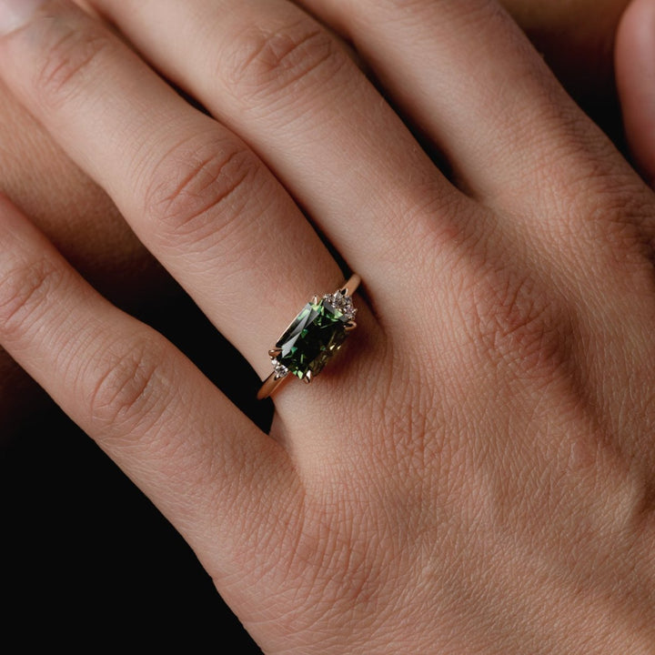 3.34ct East West Cluster of Green Sapphire & Diamond - Laher -