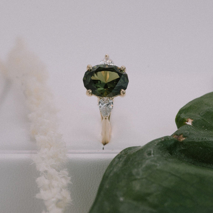 2.50ct Trio of Green Sapphire & Pear Diamond - Laher -