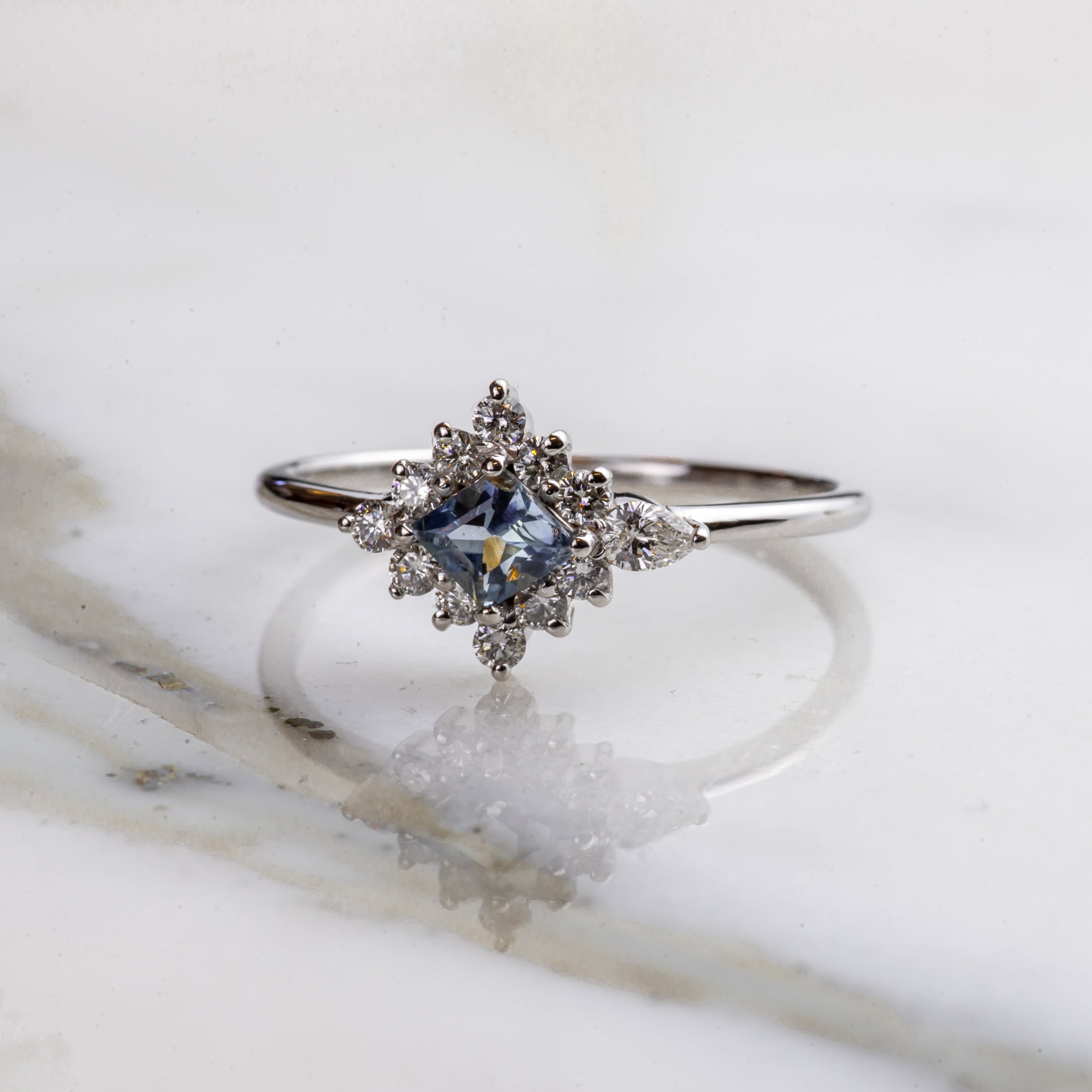Halo Cluster of Diamond & Sapphire - Laher