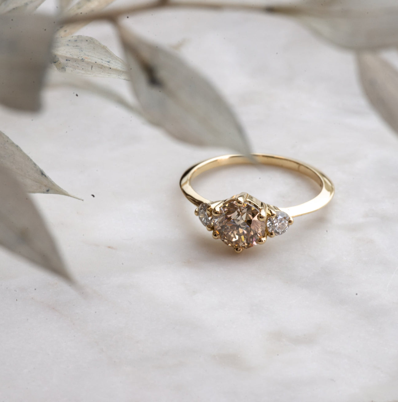 Three Stone of Cognac & White Diamond - Laher