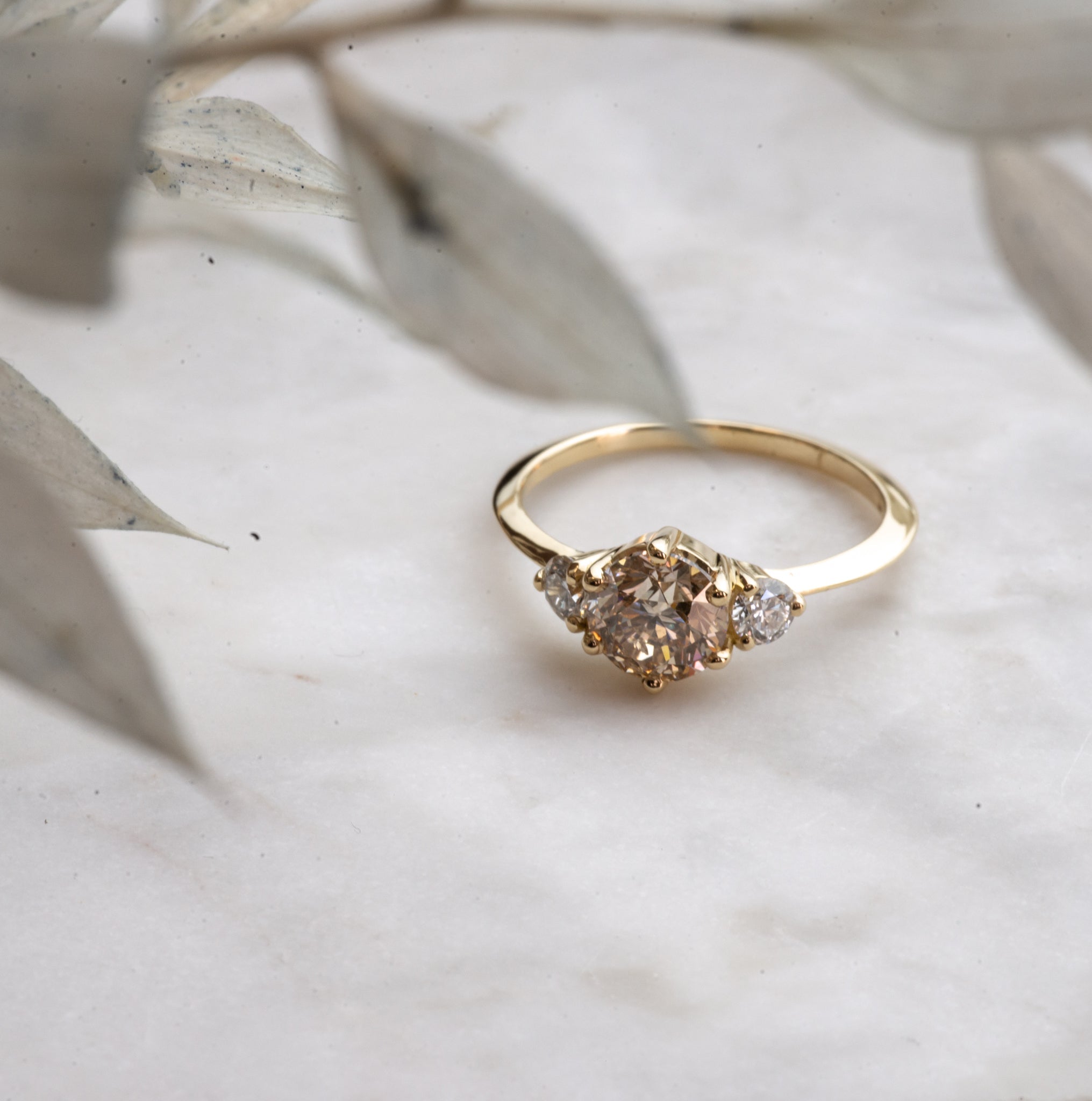 Three Stone of Cognac & White Diamond - Laher