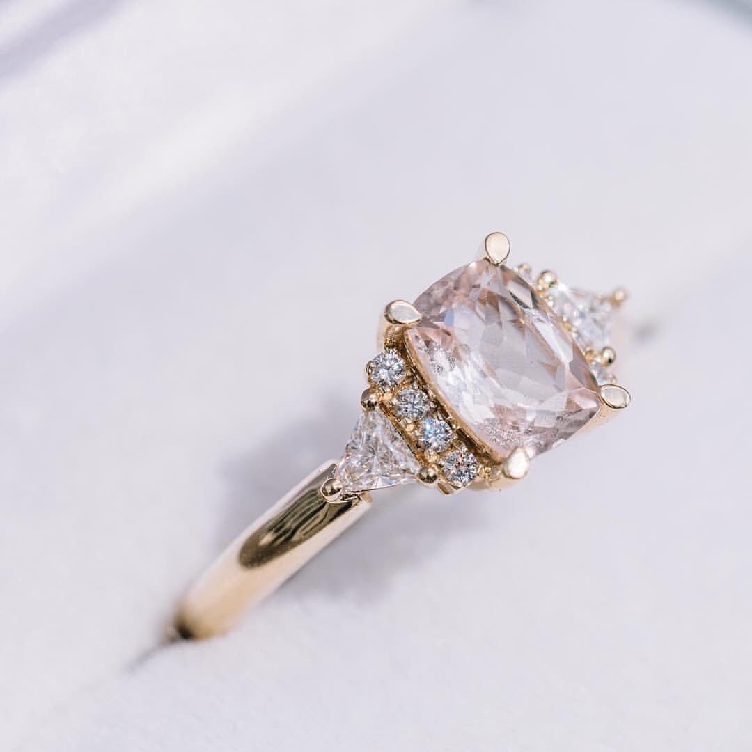 Three Stone of Morganite & White Diamond - Laher