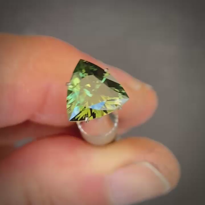 2.39ct Trillion Cut Green/Yellow Parti Sapphire
