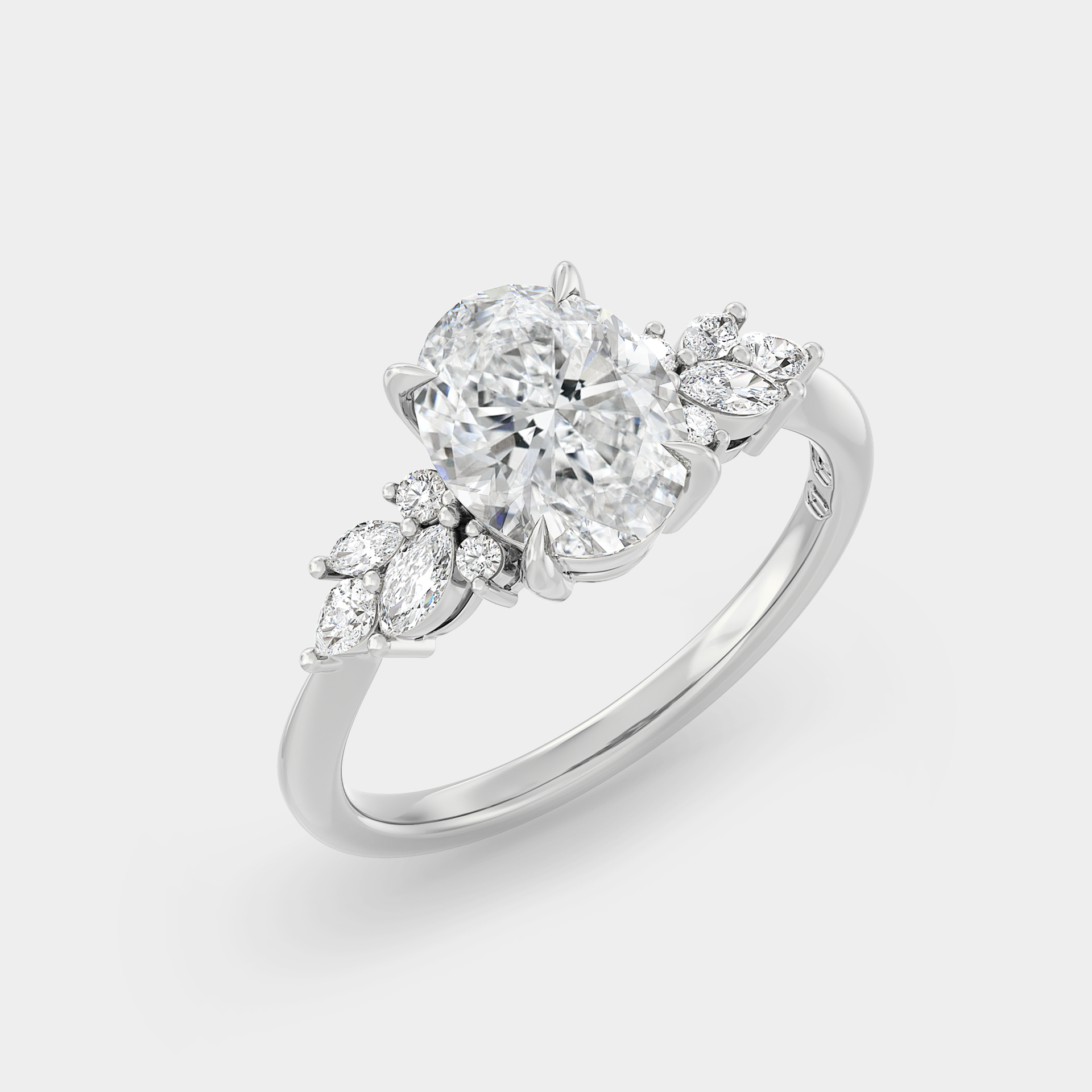 Symmetrical Cluster of Oval Lab Grown White Diamond