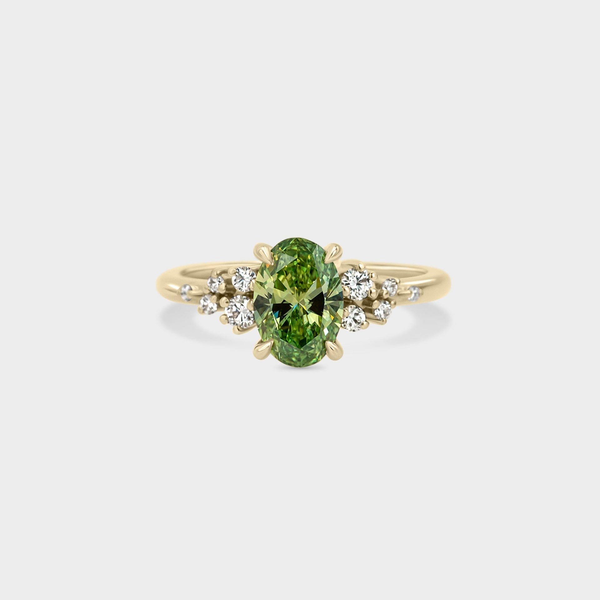 1.12ct Green Lab Oval & Spray Cluster - Laher -