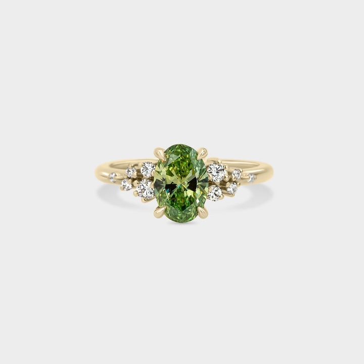 1.12ct Green Lab Oval & Spray Cluster - Laher -