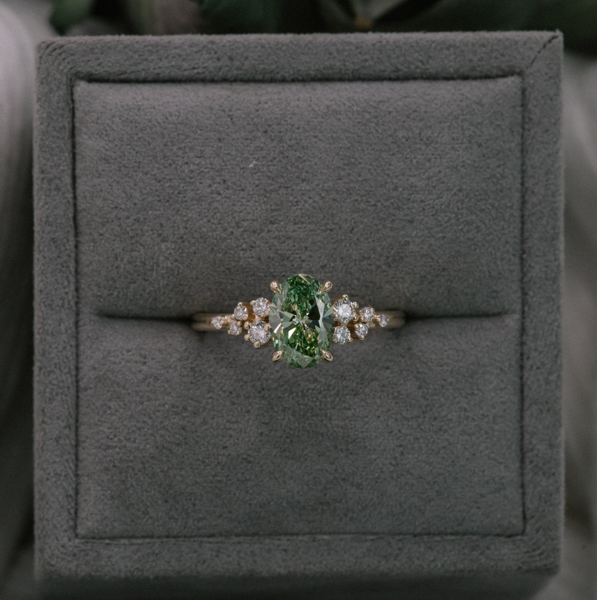 1.12ct Green Lab Oval & Spray Cluster - Laher -
