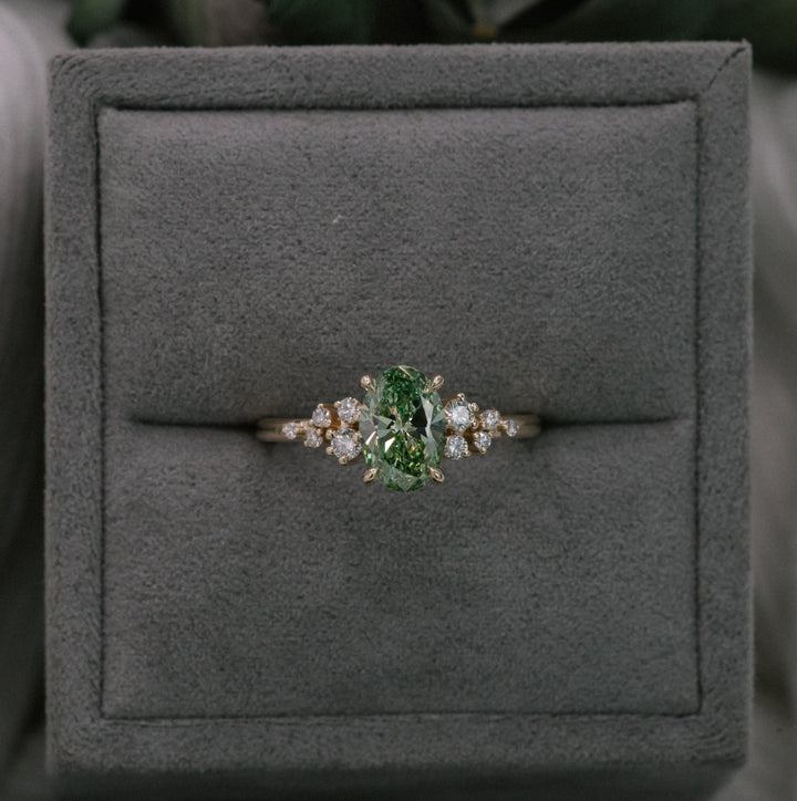 1.12ct Green Lab Oval & Spray Cluster - Laher -
