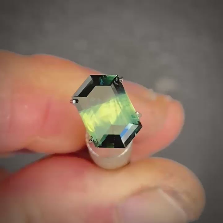 2.82ct Hex Cut Blue/Yellow/Green Parti Sapphire
