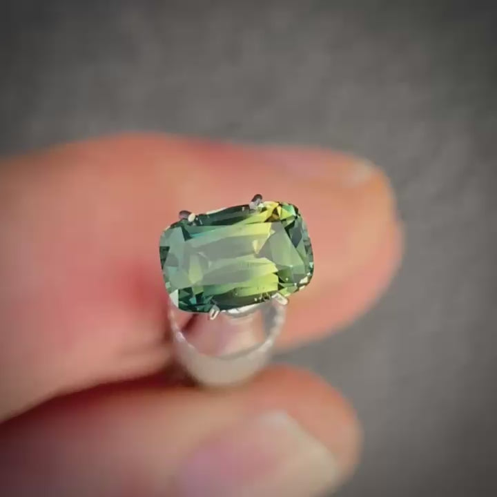 1.56ct Cushion Cut Green/Blue/Yellow Parti Sapphire
