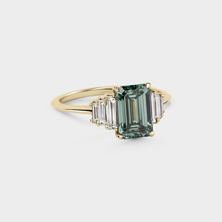 1.82ct Seven Stone of Teal - Green Emerald Cut Lab Grown Diamond - Laher - 