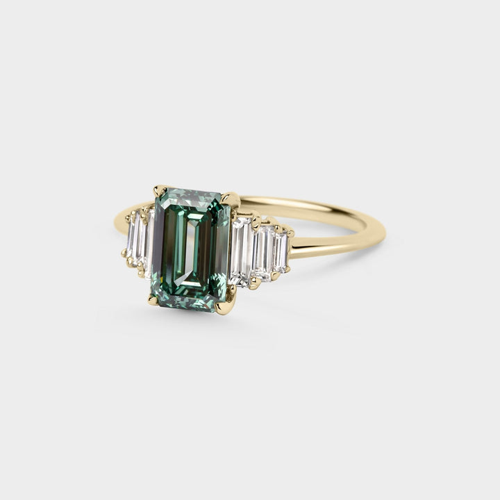 1.82ct Seven Stone of Teal - Green Emerald Cut Lab Grown Diamond - Laher - 