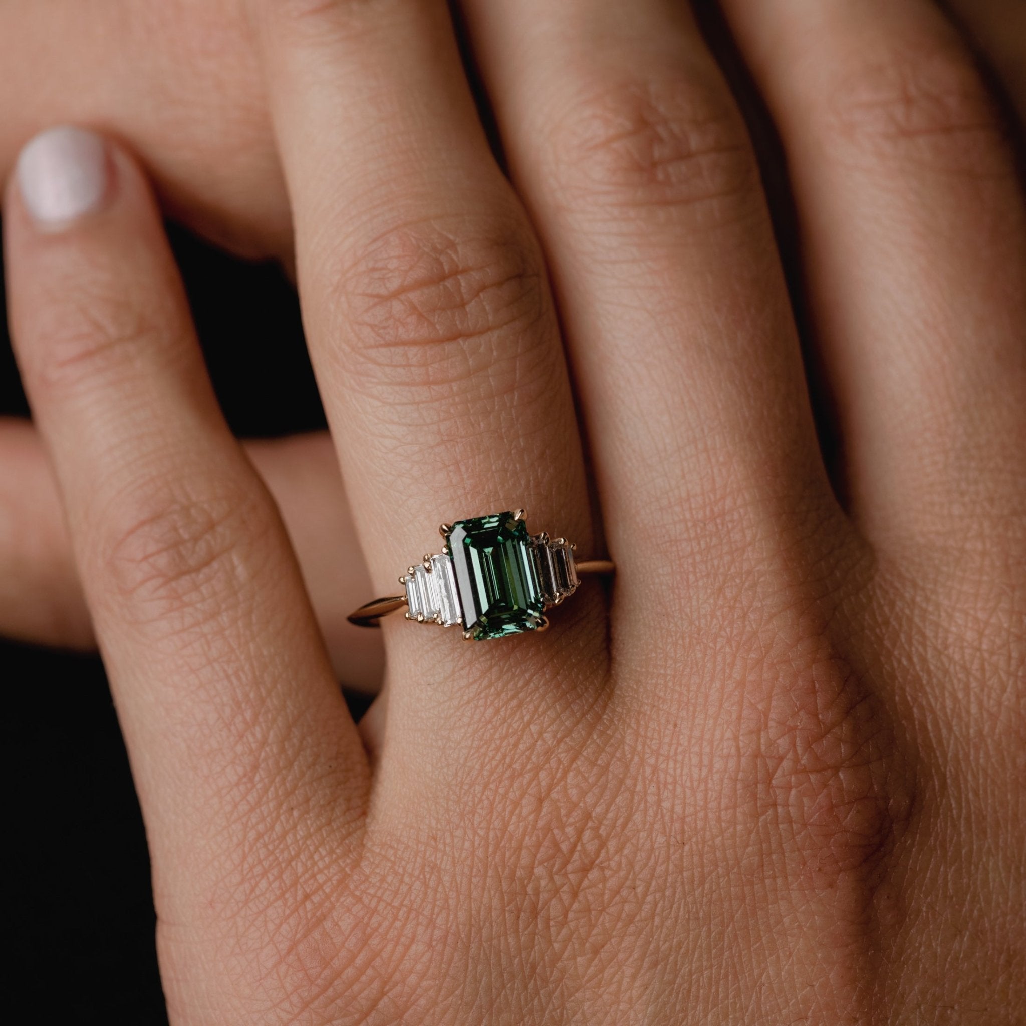 1.82ct Seven Stone of Teal - Green Emerald Cut Lab Grown Diamond - Laher - 