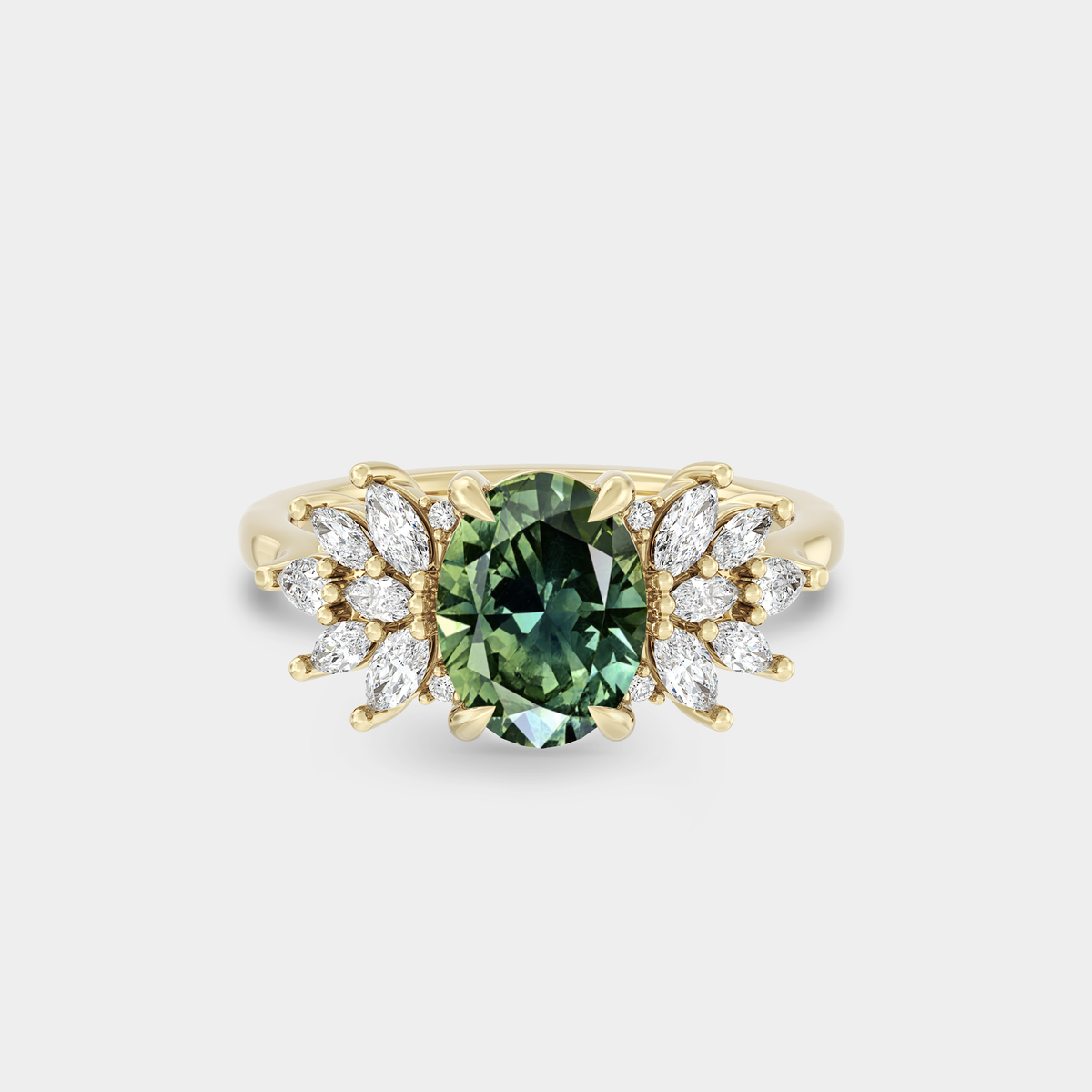 Symmetrical Cluster of Oval Sapphire & Marquise Diamond