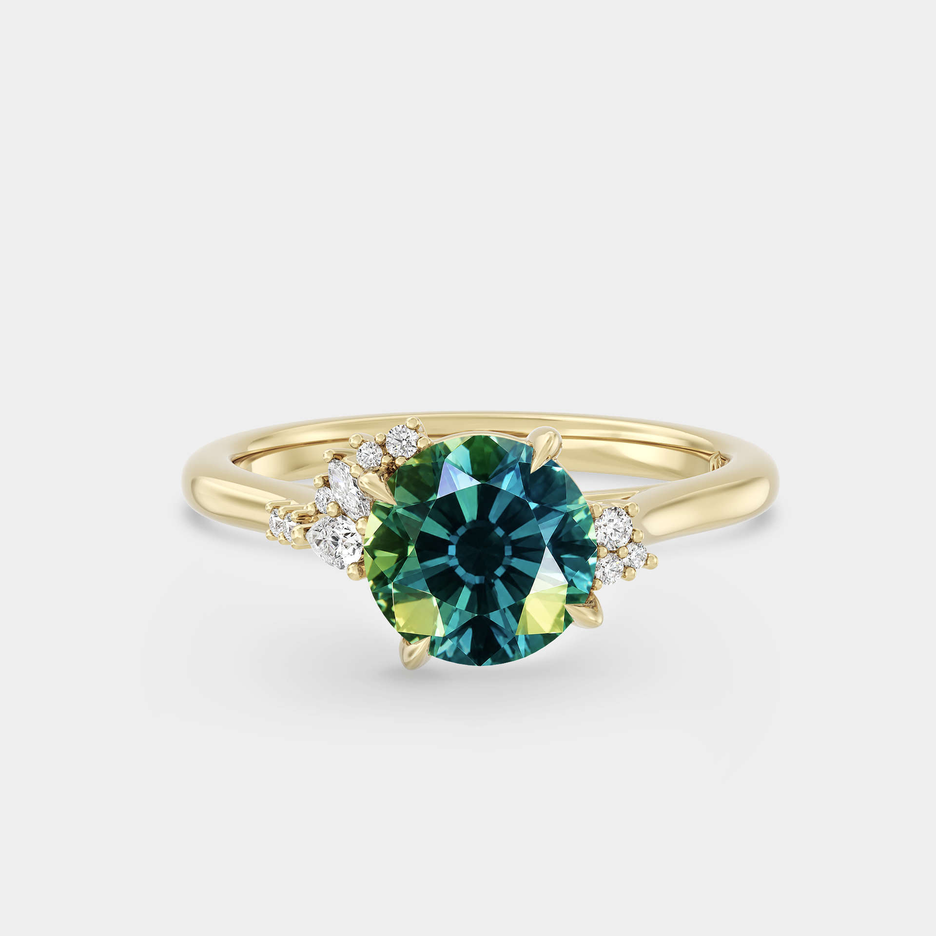 Asymmetrical Cluster of Round Sapphire & Diamond (cathedral setting)