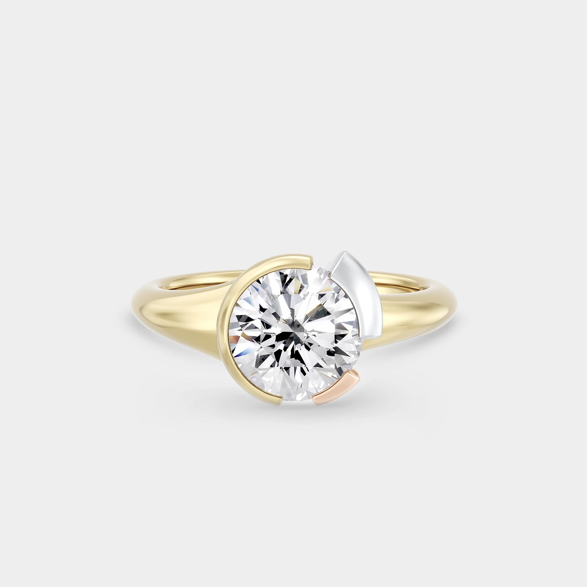 Triple Tone Bezel Solitaire of Round Brilliant