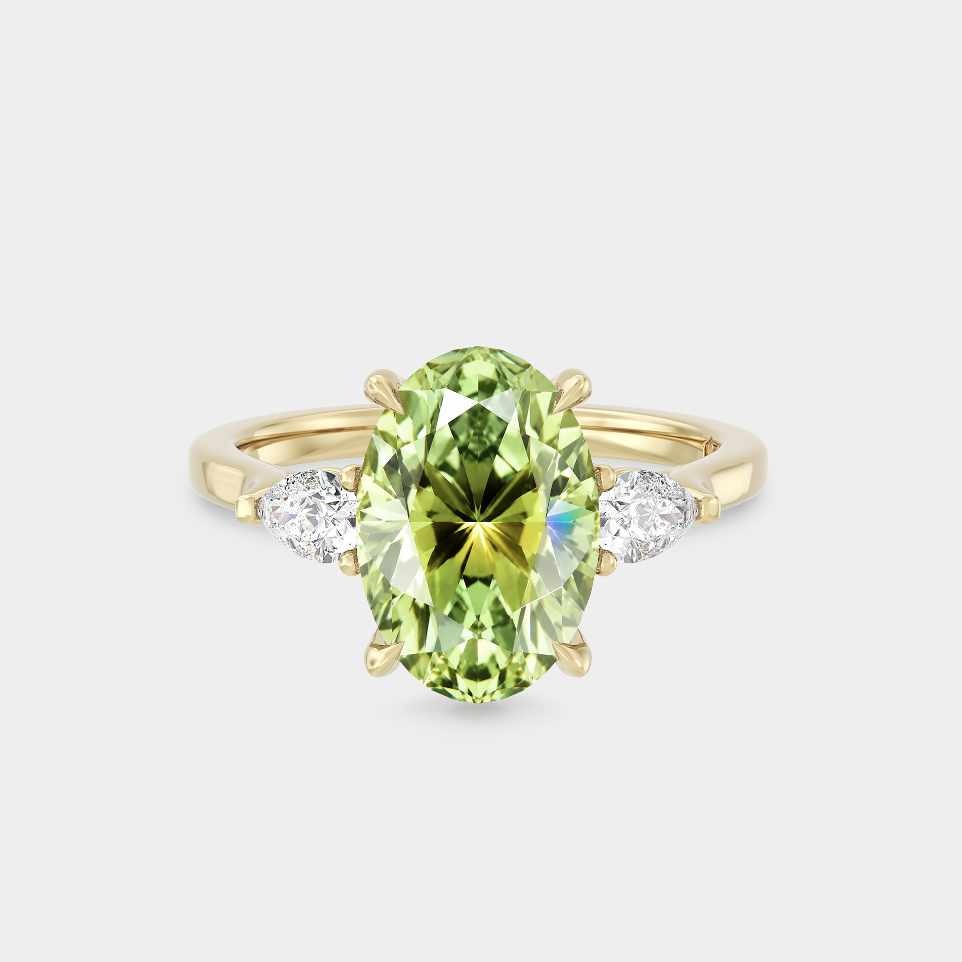 Trilogy of Oval Sapphire & Pear, Trellis Setting