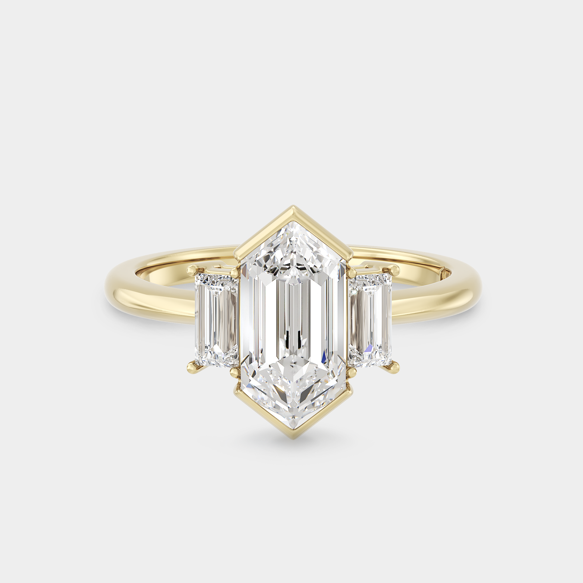 Three Stone of Hexagonal Cut Lab Grown Diamond & Baguette