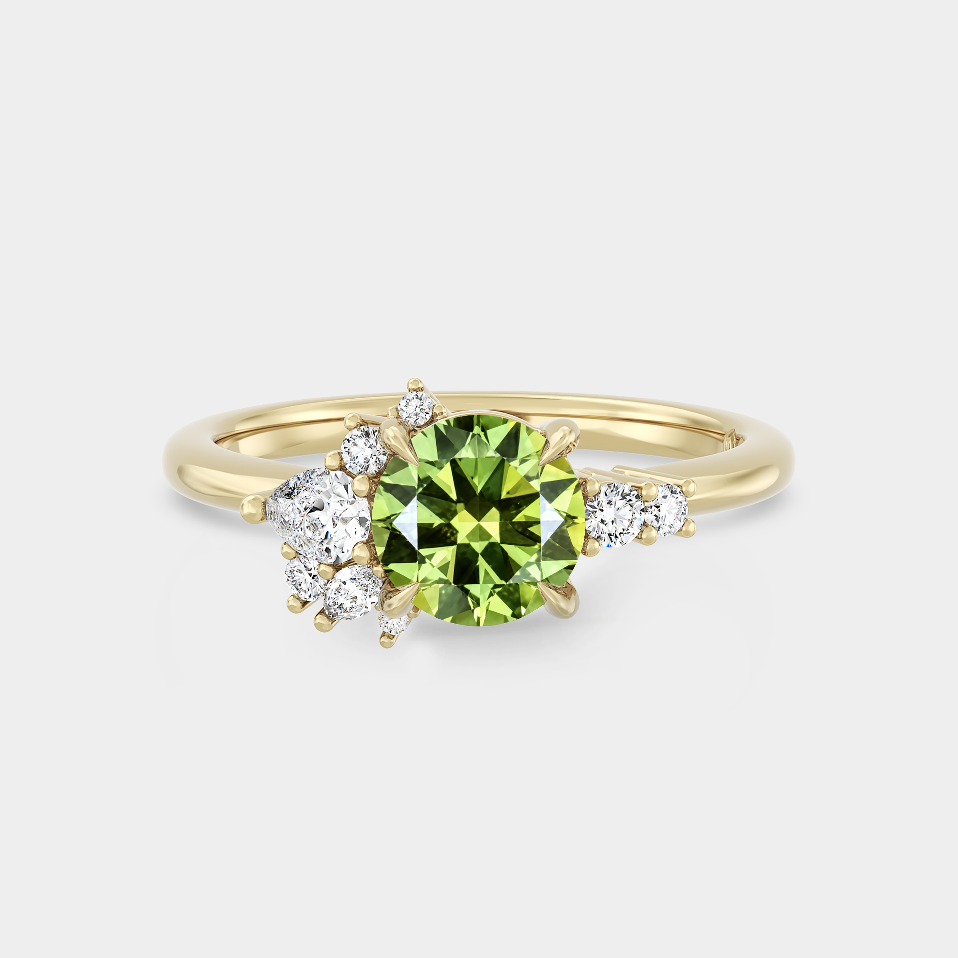 Asymmetrical Cluster of Round Sapphire & Diamond (low set)