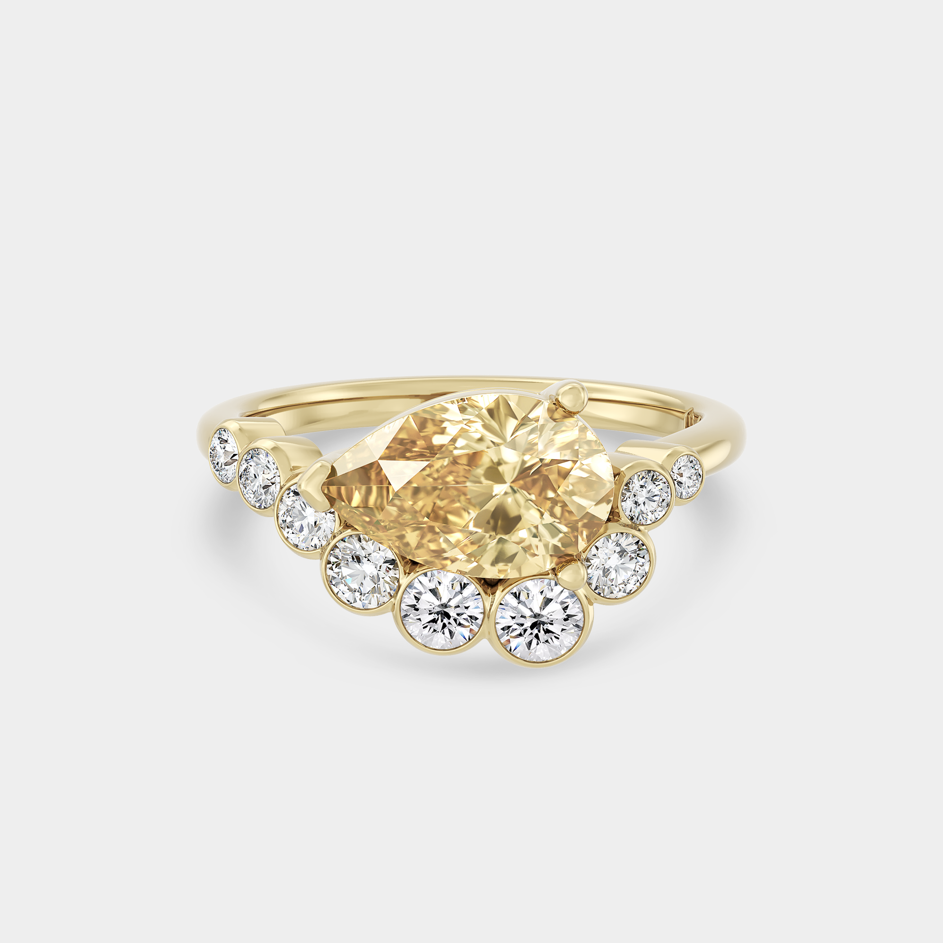 East West Pear w/ Bezel Set Curved Shank