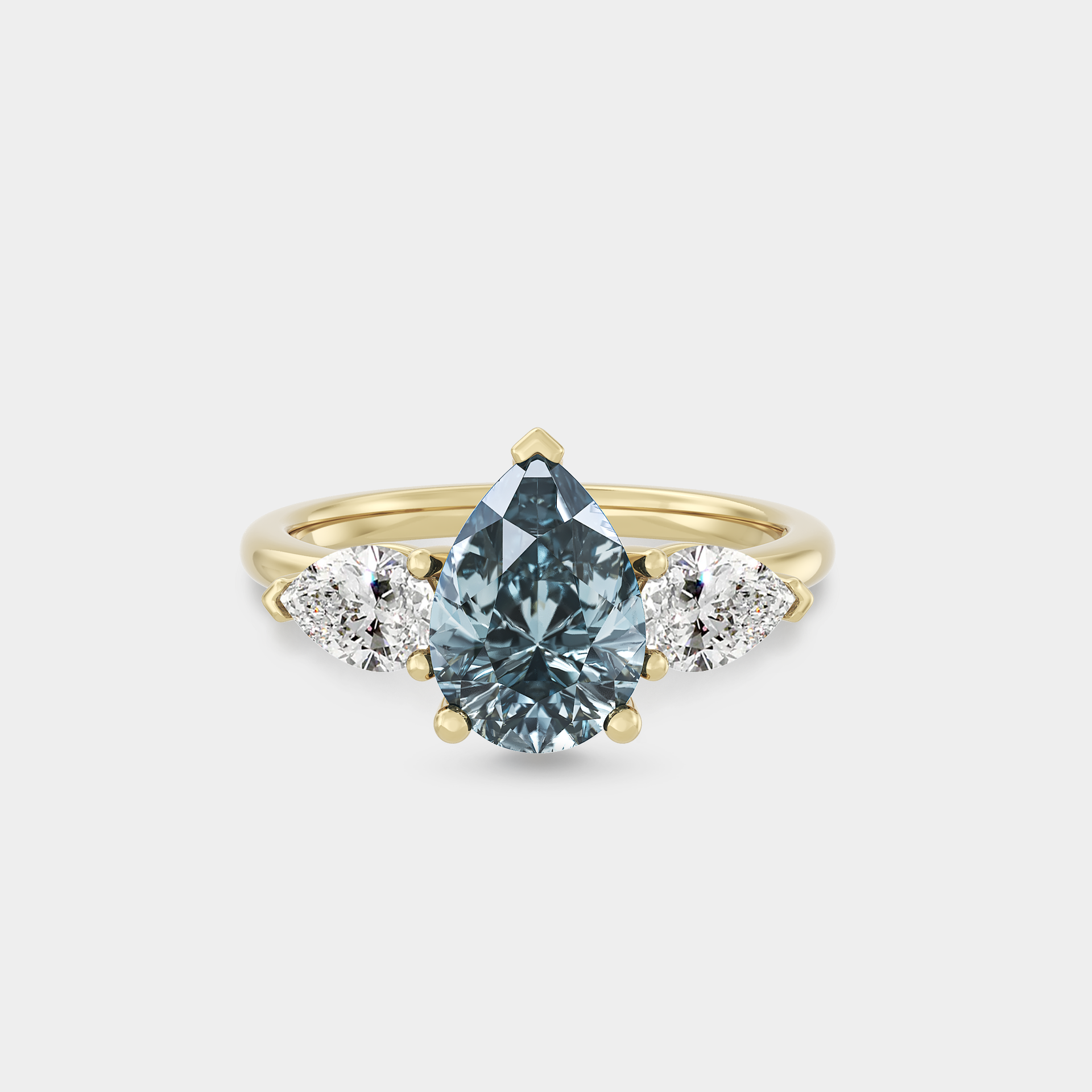Trilogy of Blue Lab Grown Diamond & Pear