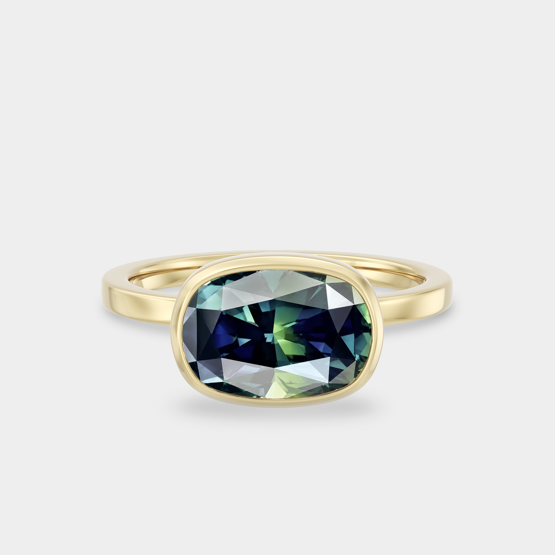 Full Bezel of Elongated Cushion Cut Sapphire