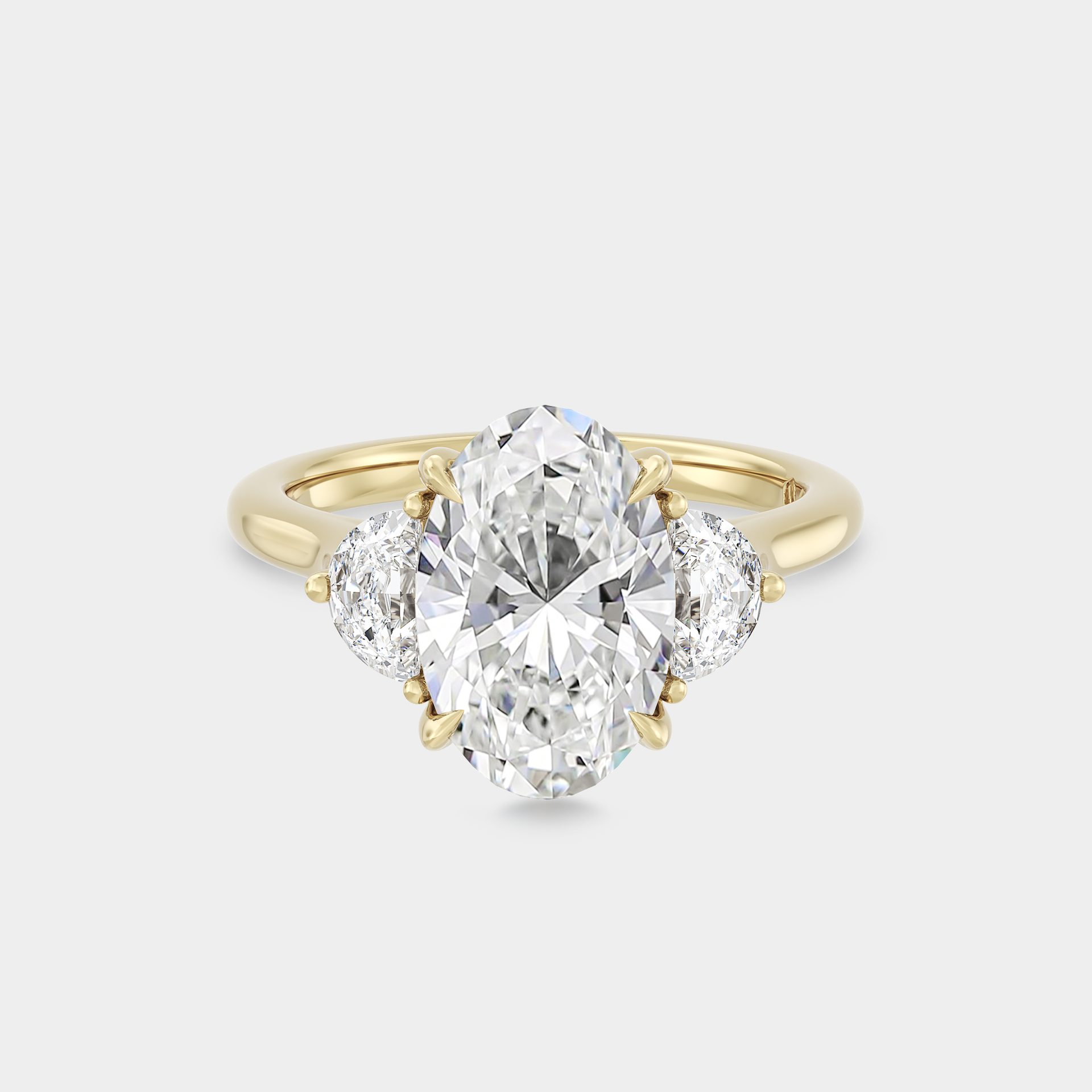 Three Stone of Lab Grown Oval Diamond & Half Moon