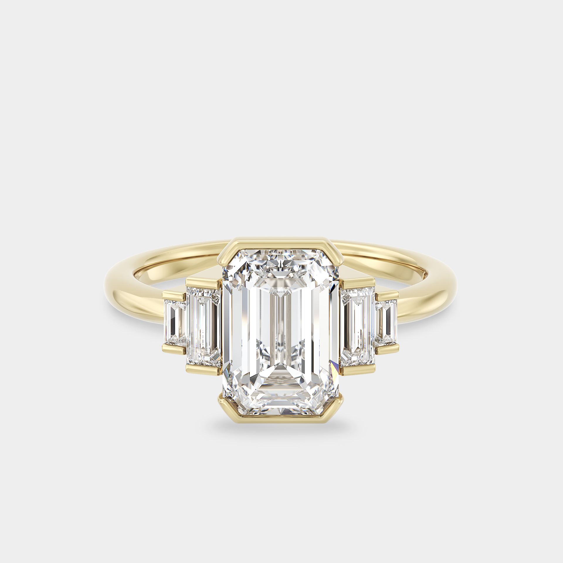 Five Stone of Half Bezel Emerald Cut Lab Grown Diamond & Baguette