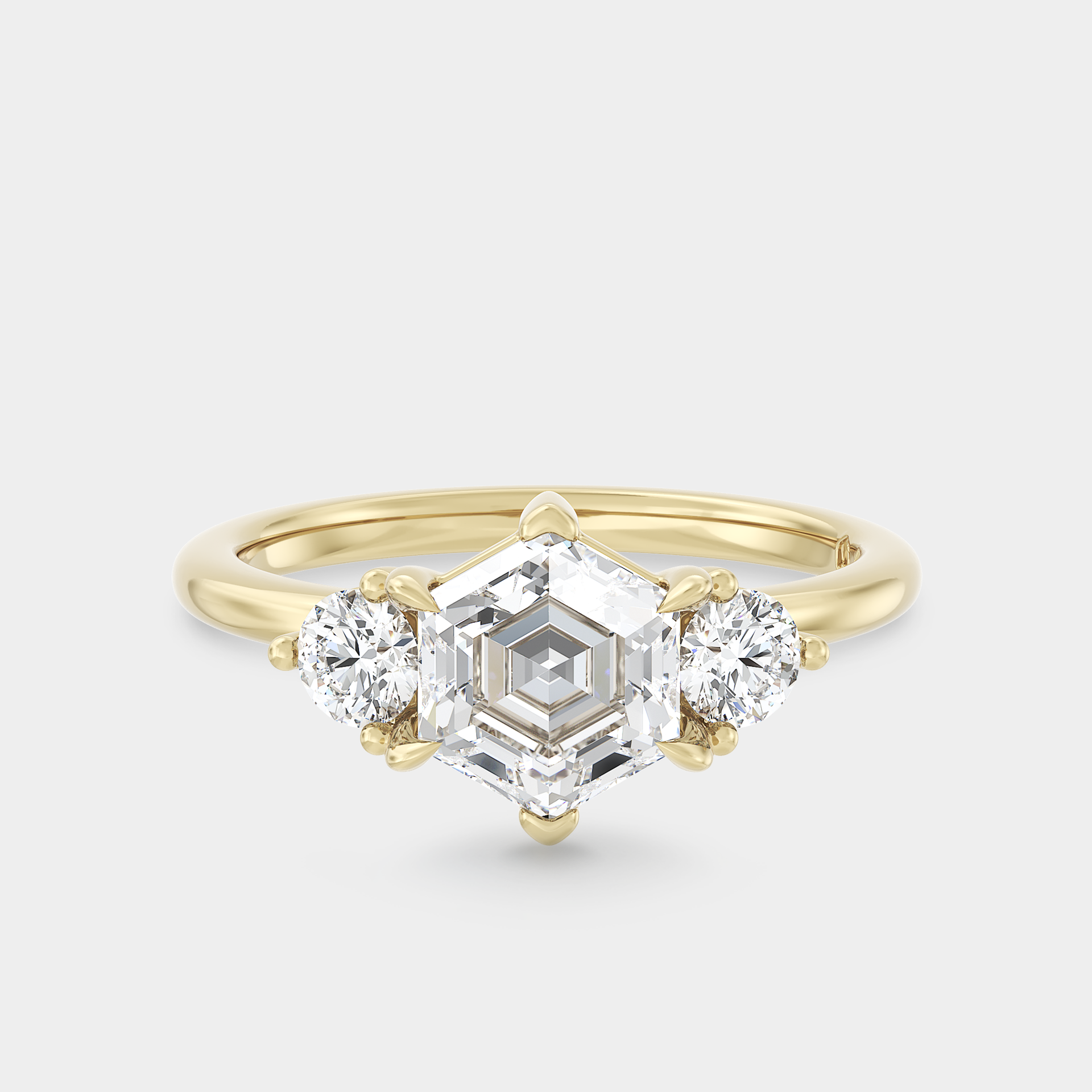 Three Stone of Hex Cut Lab Grown Diamond & Round