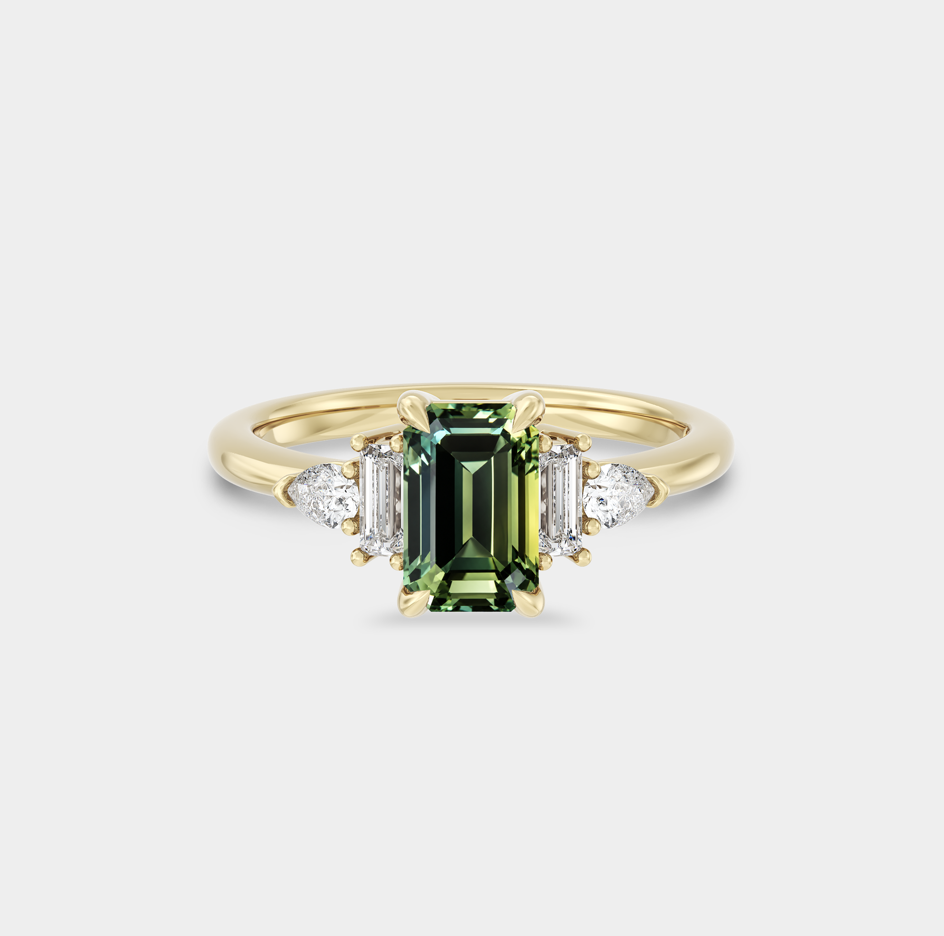 Five Stone of Emerald Baguette & Pear