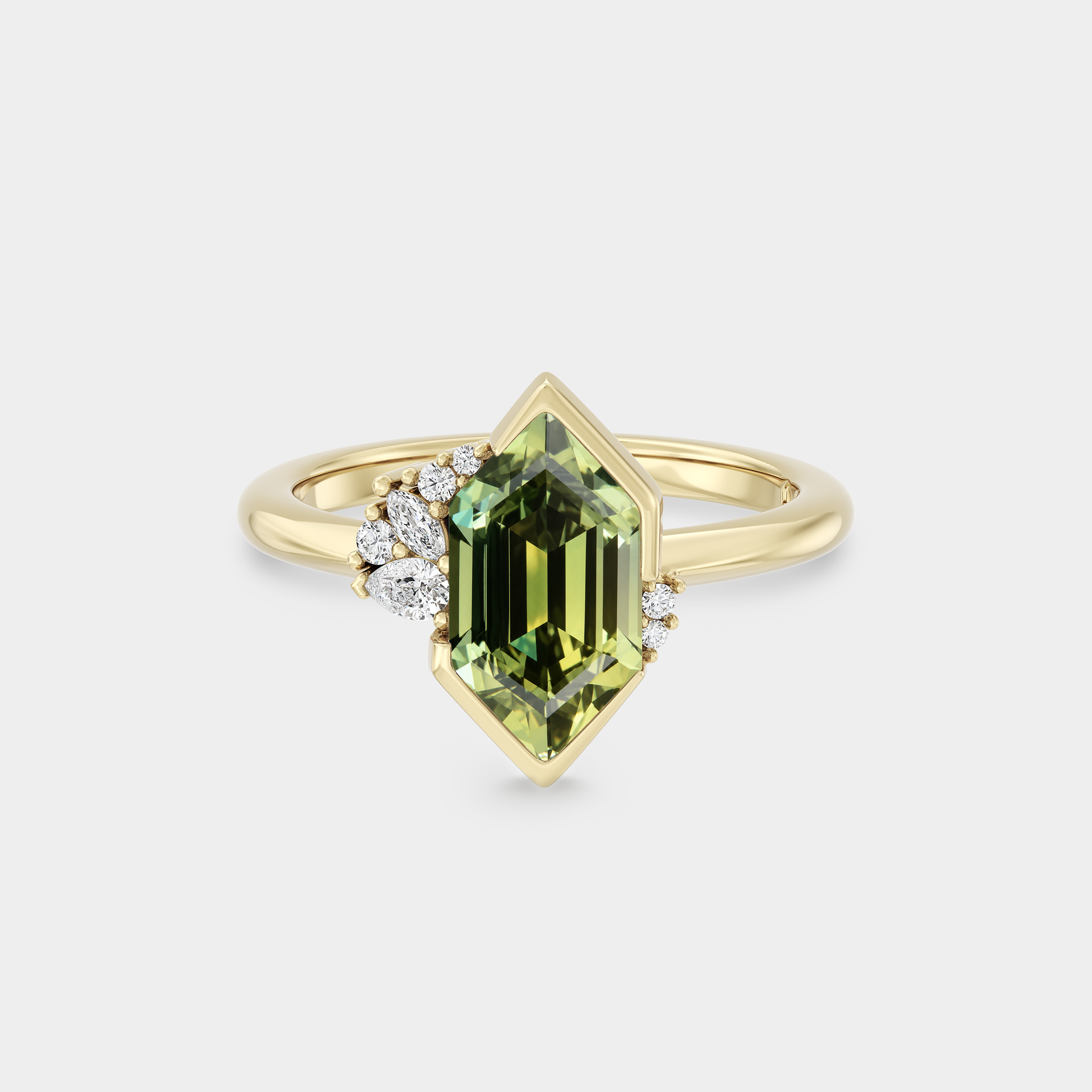Asymmetrical Cluster of Hex Cut Sapphire & Diamond
