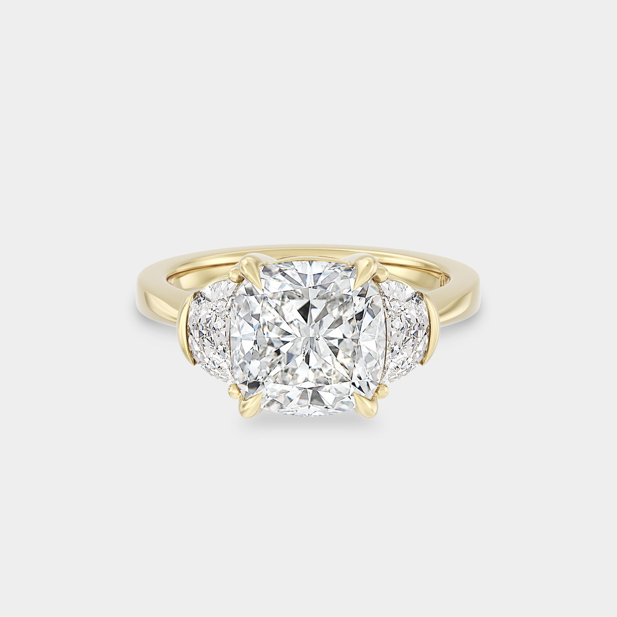 Three Stone of Lab Grown Cushion Diamond & Half Moon