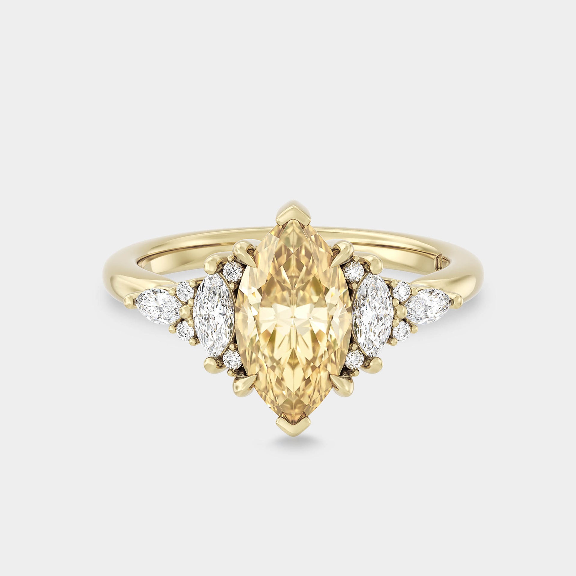 Symmetrical Cluster of Lab Grown Marquise Yellow Diamond