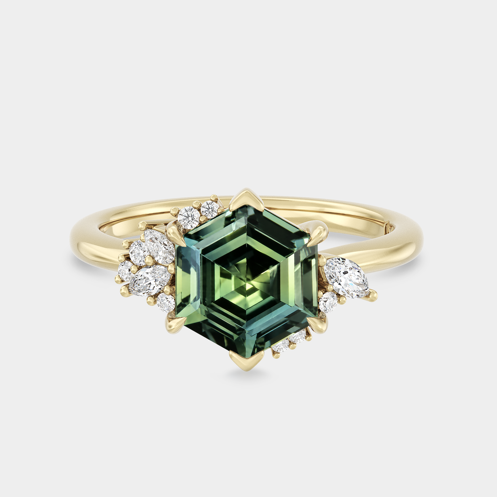 Asymmetrical Cluster of Hexagonal Sapphire & Diamond