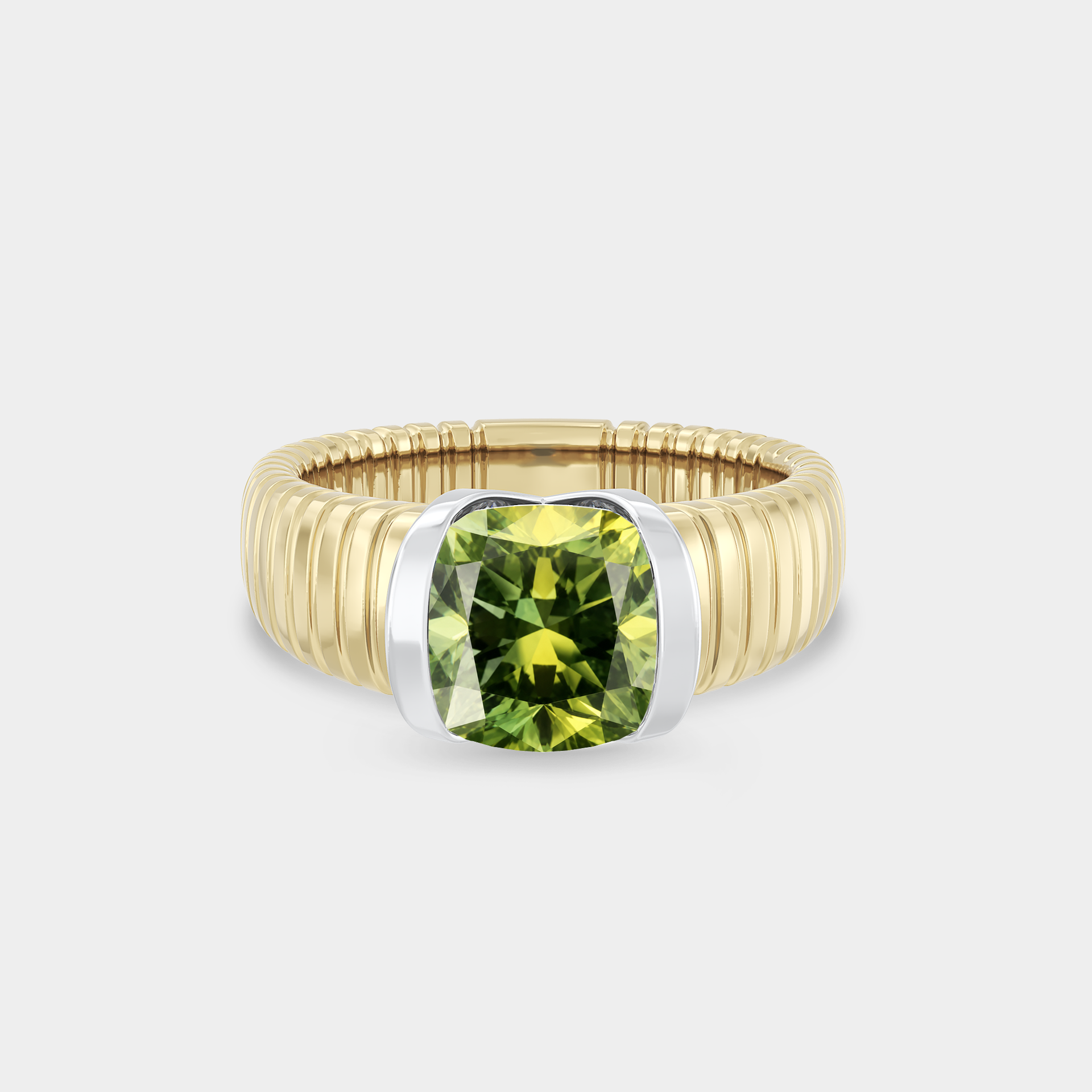Two Tone Cushion Sapphire on Ribbed Shank