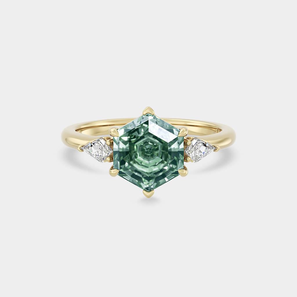 Three Stone of Lab Grown Green Hex Cut & Kite Diamond