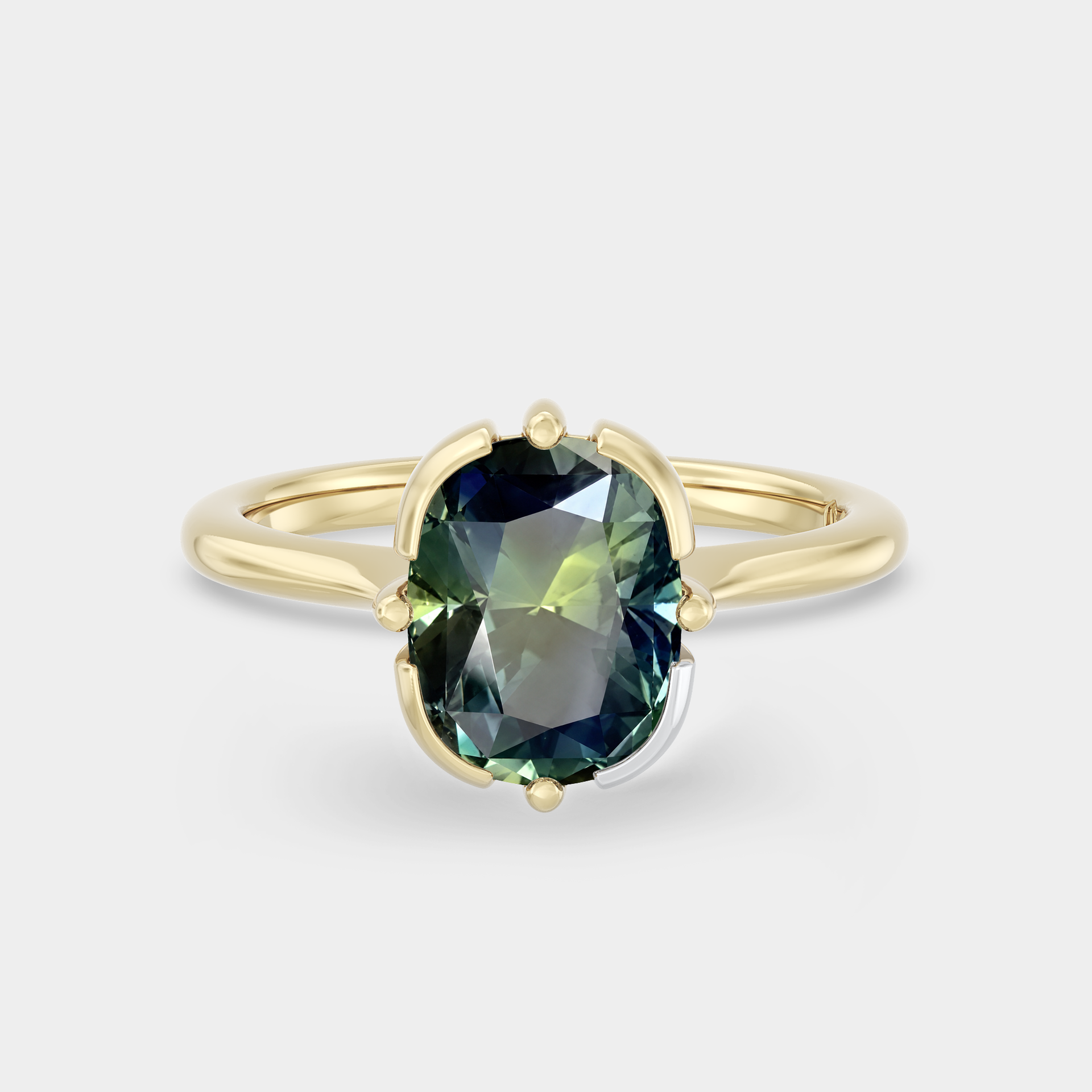 Two Tone Bezel & Compass Solitaire of Cushion