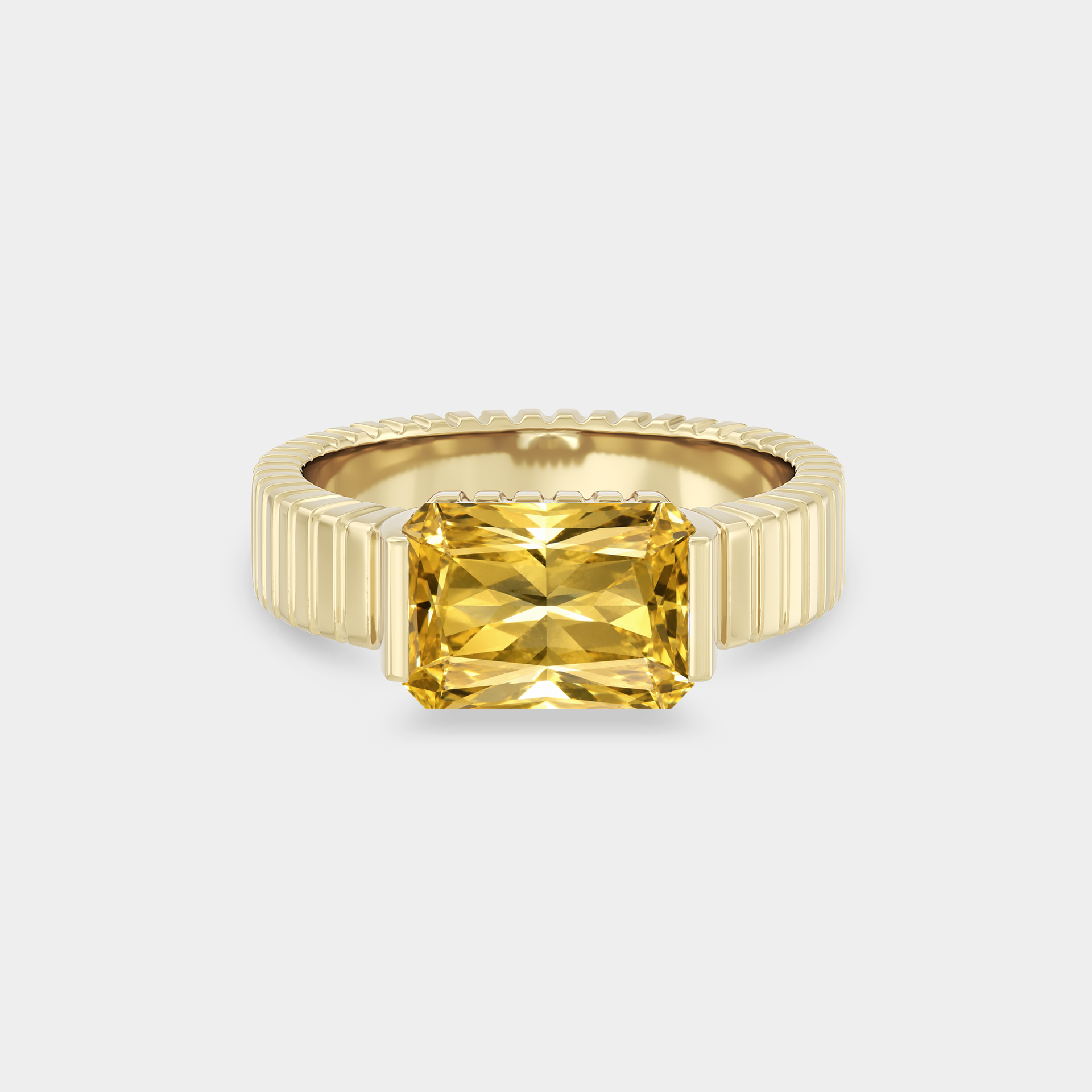 Bar Set Radiant/Emerald Sapphire on Ribbed Shank