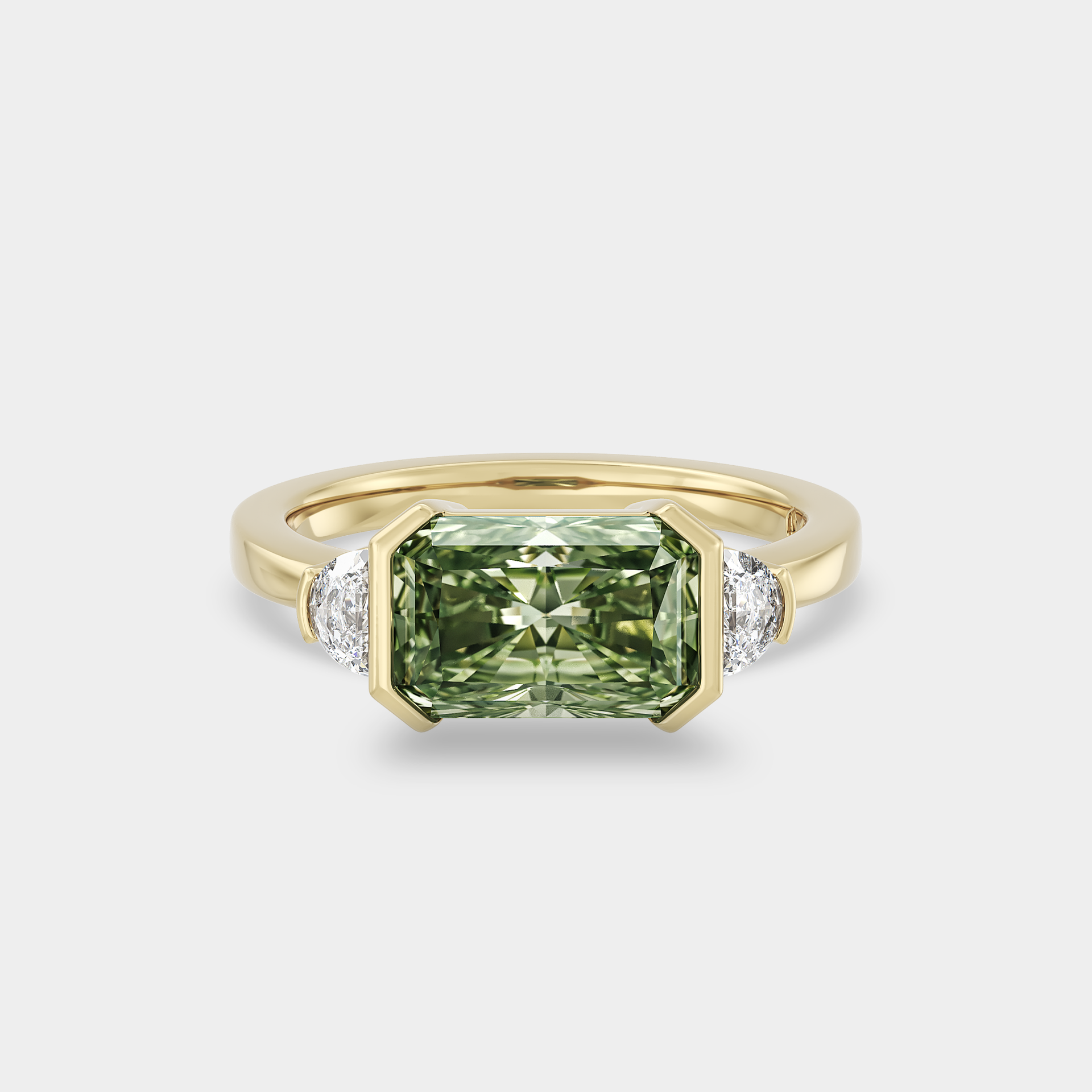 Three Stone of Green Radiant & Half Moon