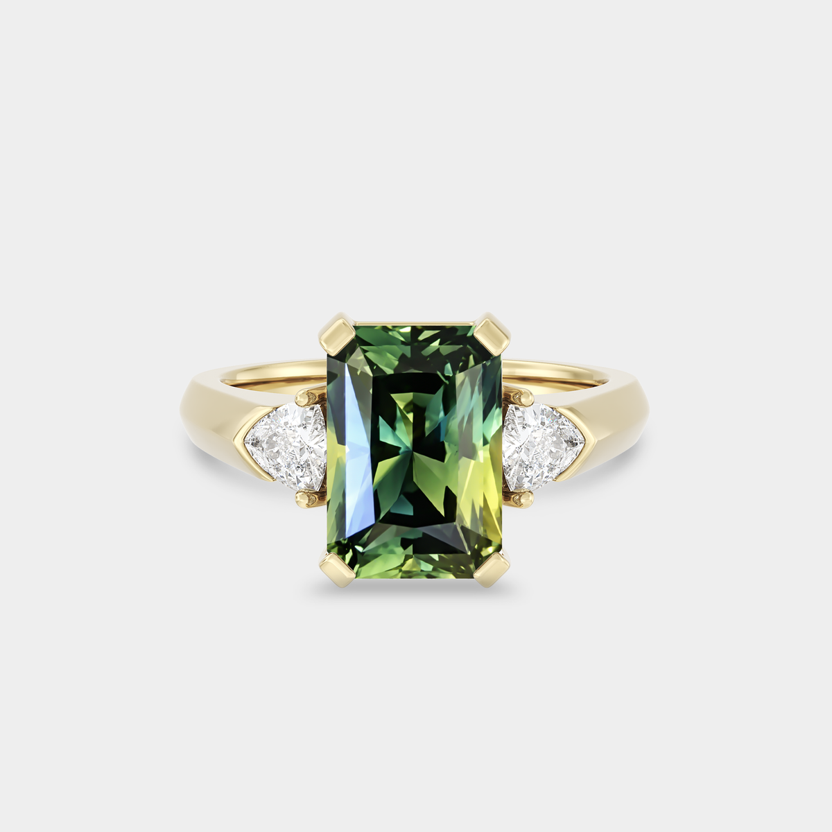 Three Stone of Radiant Cut Sapphire & Trillion