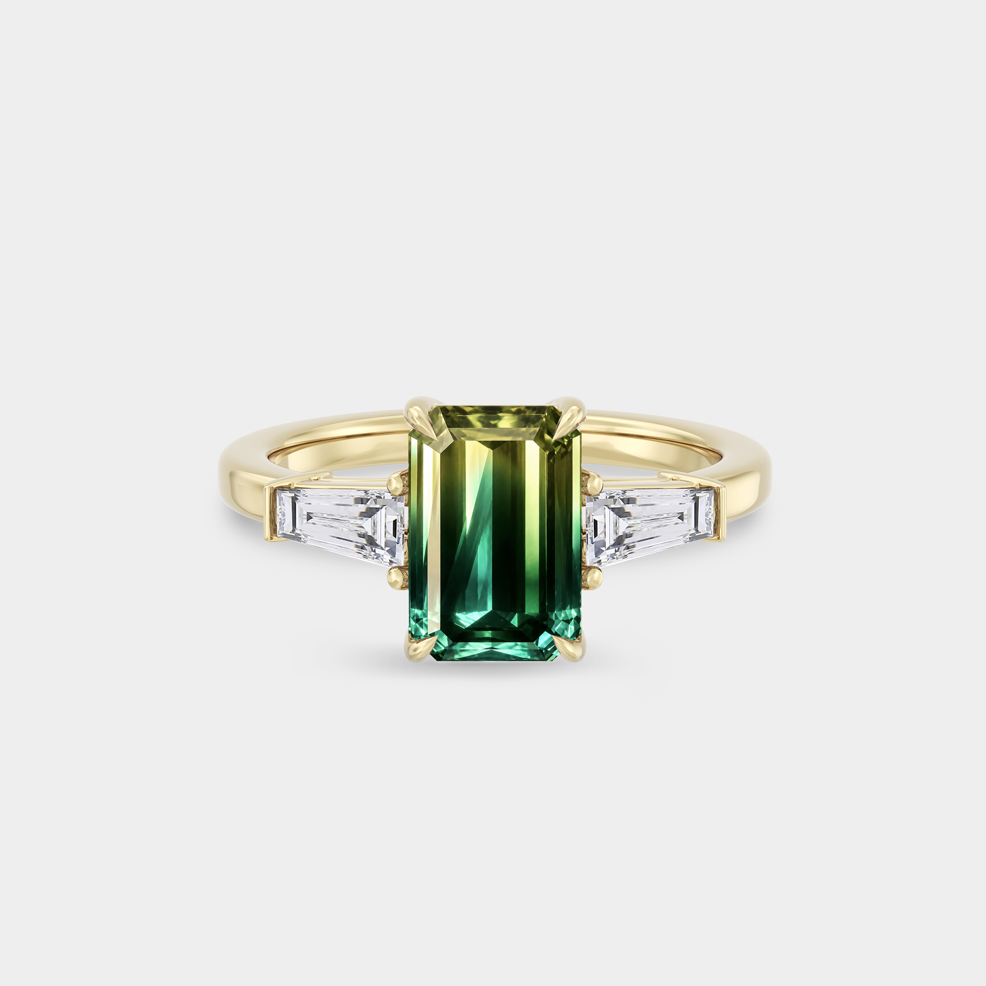 Three Stone of Emerald Diamond & Tapered Baguettes