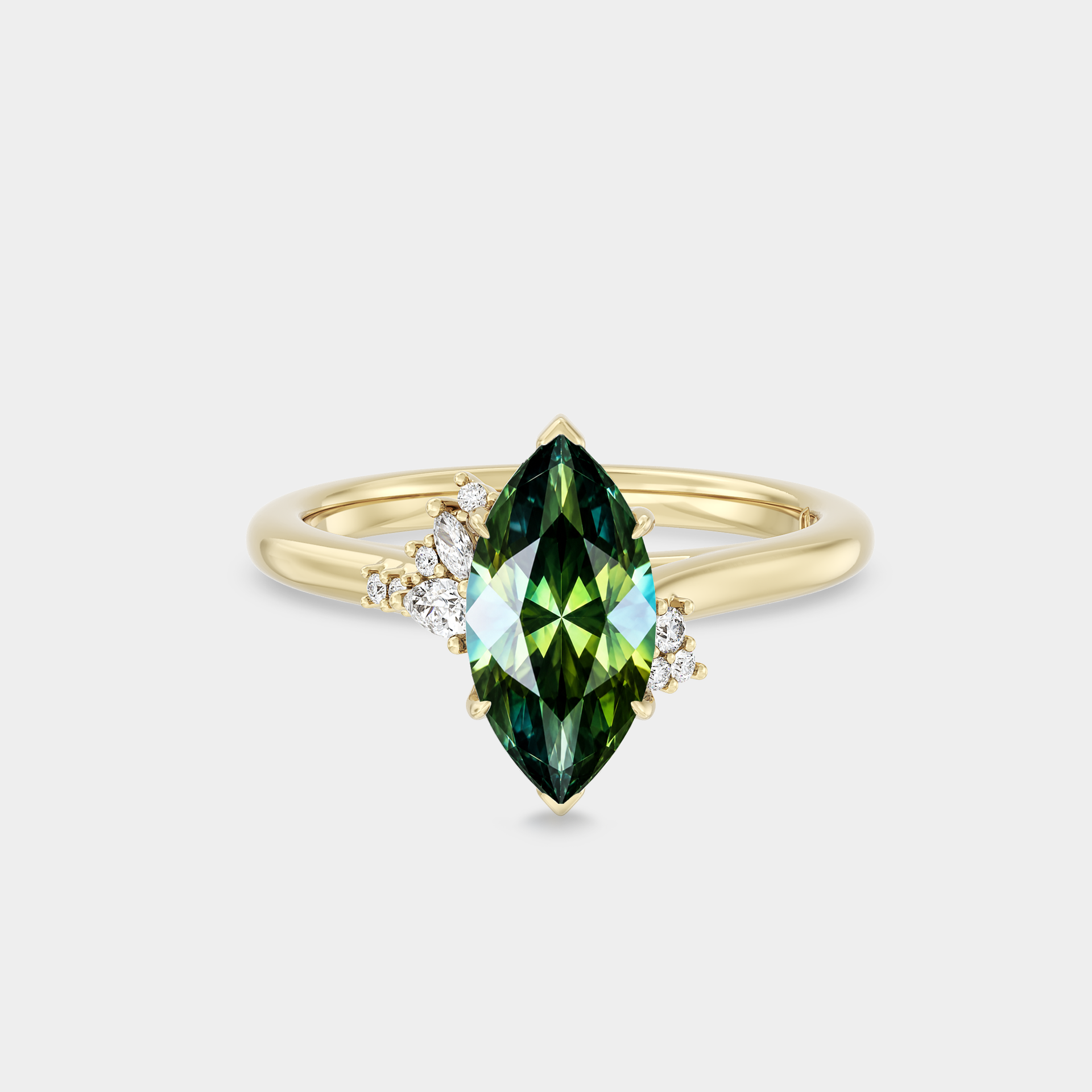 Asymmetrical Cluster of Marquise Sapphire & Diamond