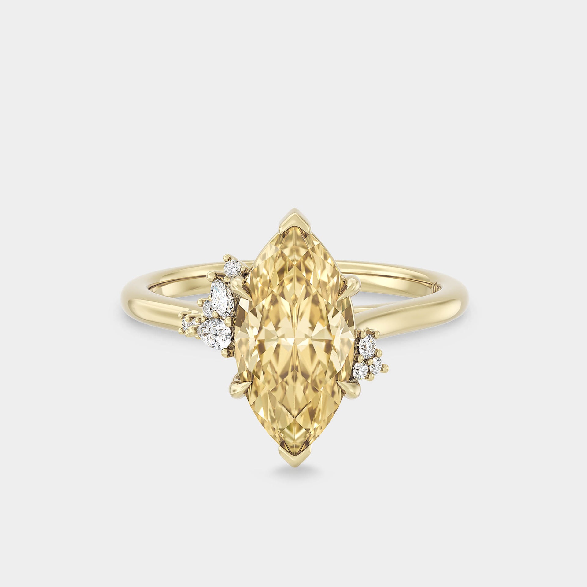 Asymmetrical Cluster of Lab Grown Marquise Yellow Diamond