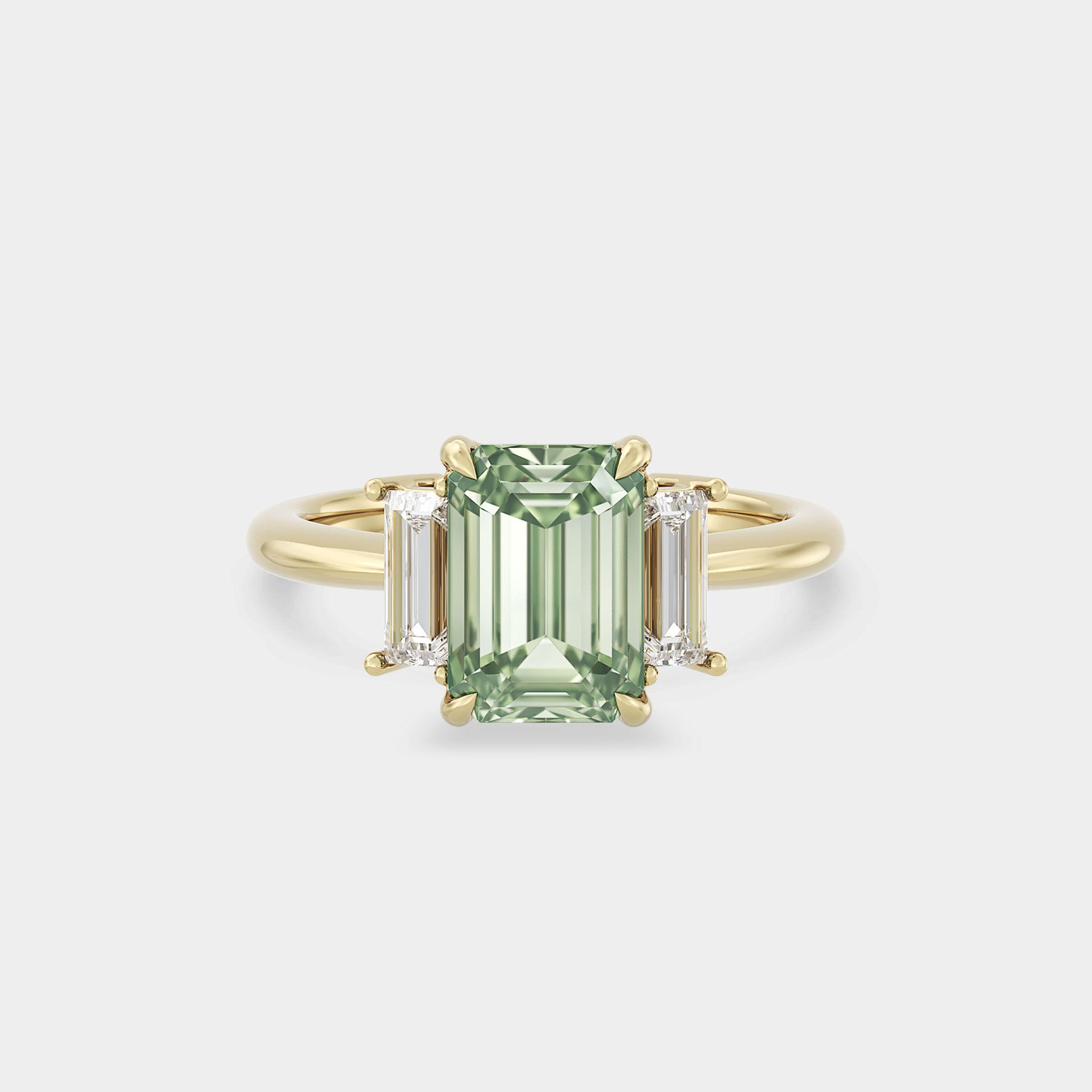 Three Stone of Lab Grown Green Emerald Diamond